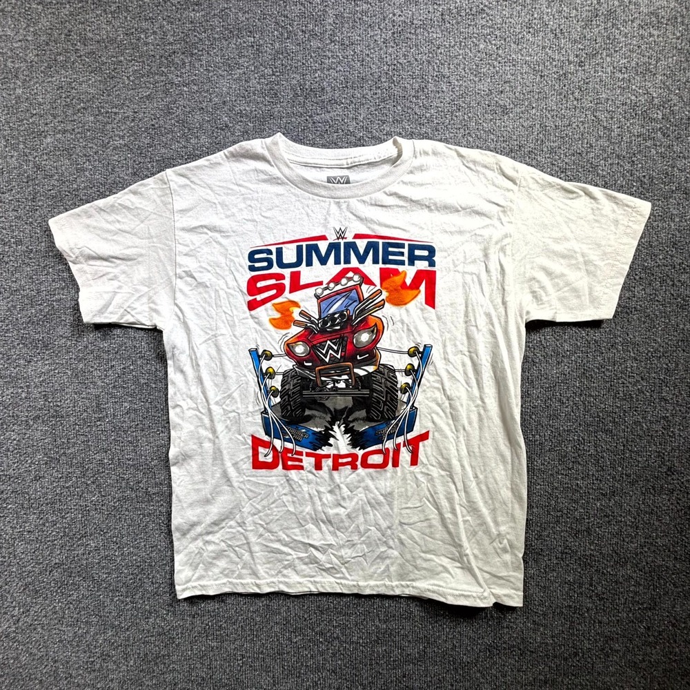 Official WWE Summer Slam Detroit T-Shirt Kids L White Short Sleeve Graphic Tee